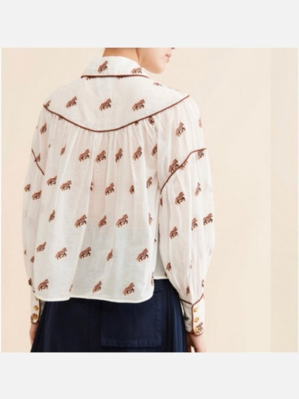 Farm Rio Embroidered Horses Front Buttons Cotton Blouse size XS - Picture 5 of 9